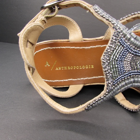 Anthropologie Beaded Cork Platform Wedge Thong Sandals 38 - Picture 5 of 8